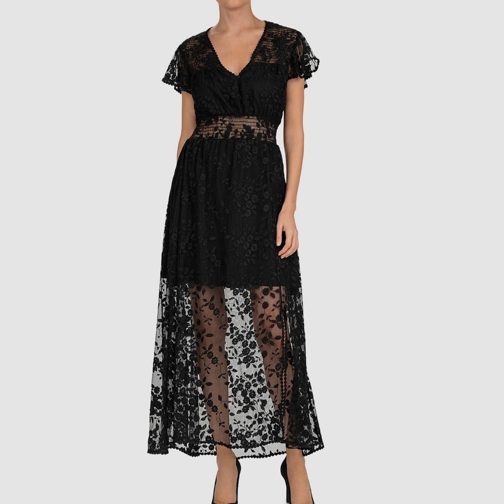 The Kooples Black Floral Lace Maxi Dress